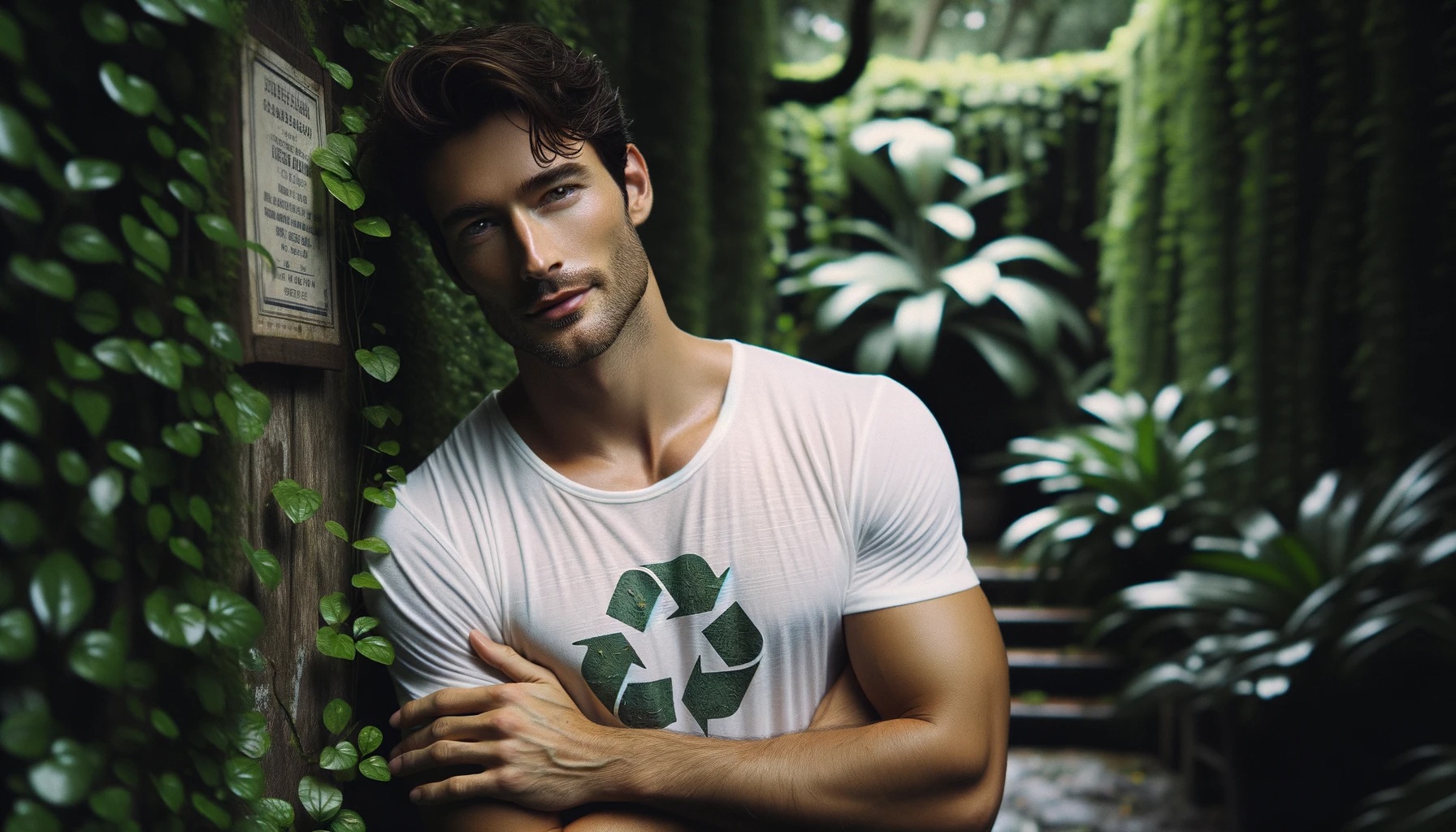a man wearing recycled t-shirt