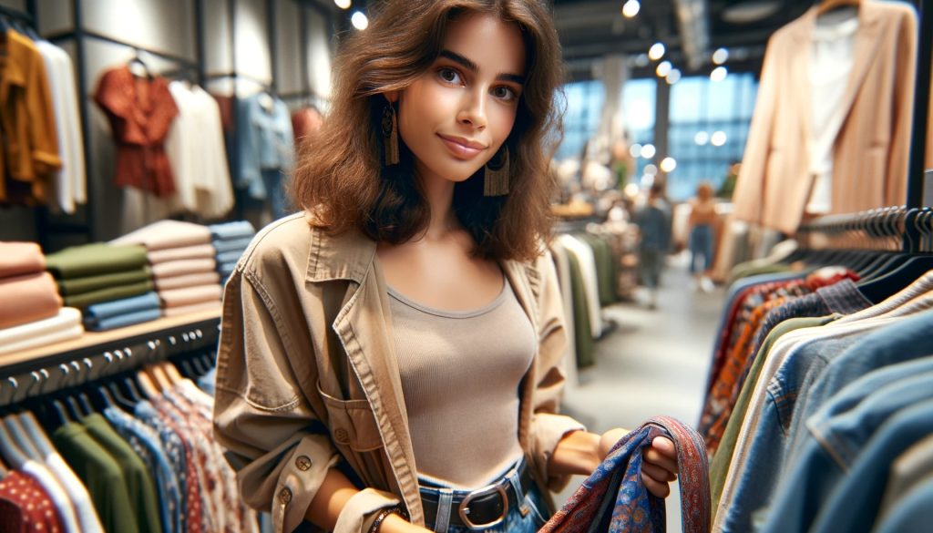 A young woman clothing customer in casual wear